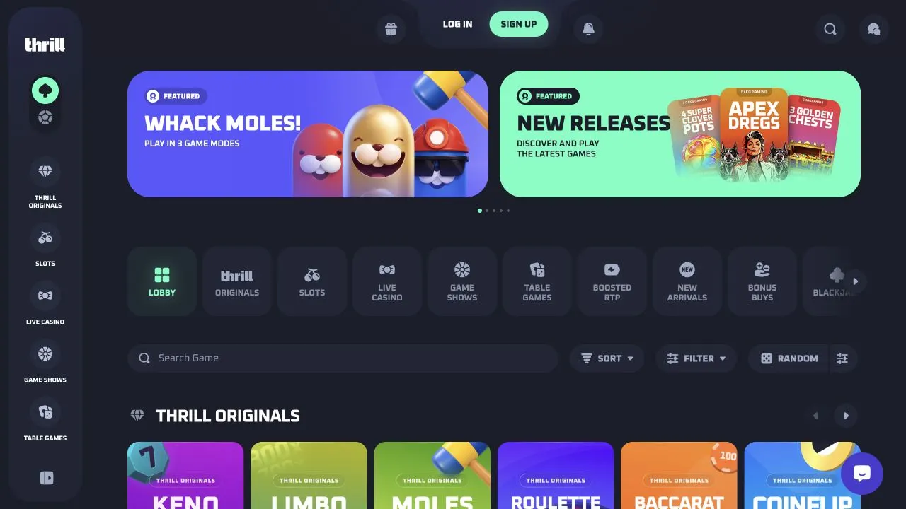 Rozhraní krypto kasina s pokladnou pro výběr měny a blockchainové sítě