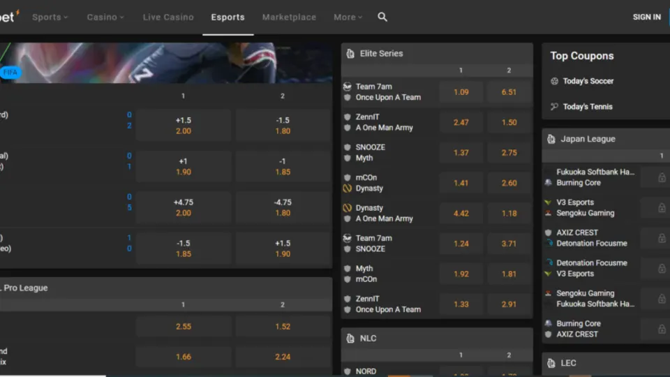 Cloudbet: fotbal, tenis, basketbal, mma, esport a další v rozhraní krypto kasina