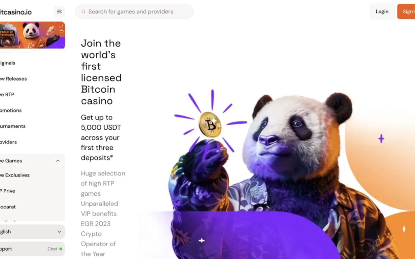 Oficiální rozhraní Bitcasino.io zobrazené v české recenzi krypto kasina