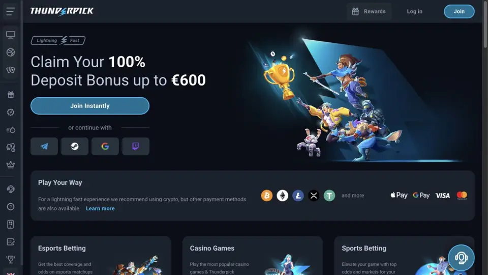 Esportové sázky Thunderpick s kryptoměnovými platbami a kasino sekcí